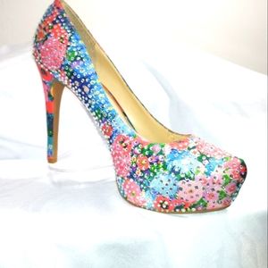 GIANNI BINI FLORAL PRINT Rhinestone Platforms